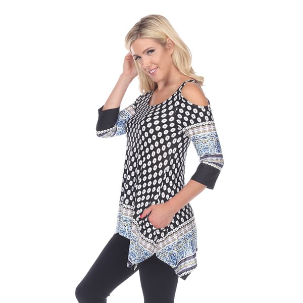 Womens White Mark 3/4 Sleeve Cold Shoulder Tunic