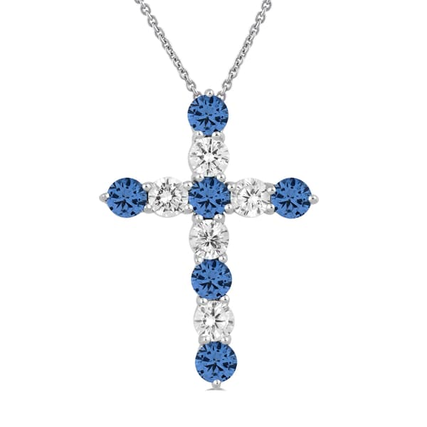 Gemstone Classics(tm) Aqua Spinel & White Sapphire Cross Pendant - image 