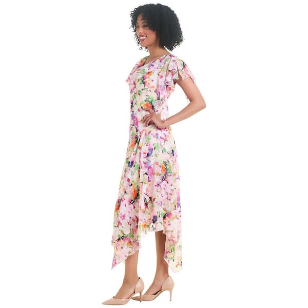 Womens Robbie Bee Short Sleeve Chiffon Drape Neck Dress