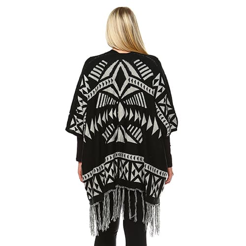 Plus Size White Mark Printed Aztec Poncho Cardigan