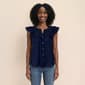 Womens Nanette Lepore Cap Sleeve Bobble Trim Button Front Blouse - image 1