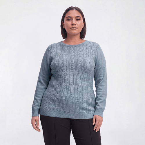 Plus Size Napa Valley Long Sleeve Cable Knit Front Sweater