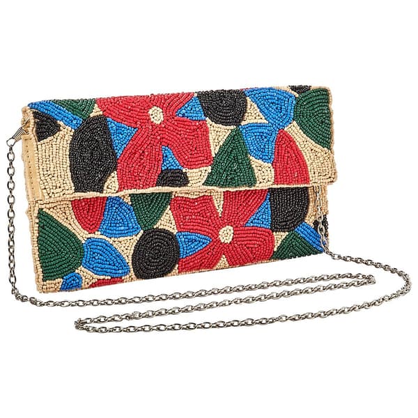 Sol & Mer Geometric Floral Beaded Flap Clutch