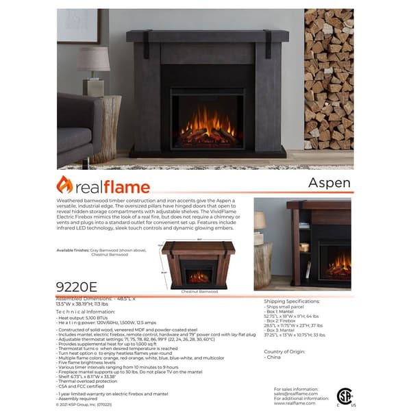 Real Flame Aspen Electric Fireplace