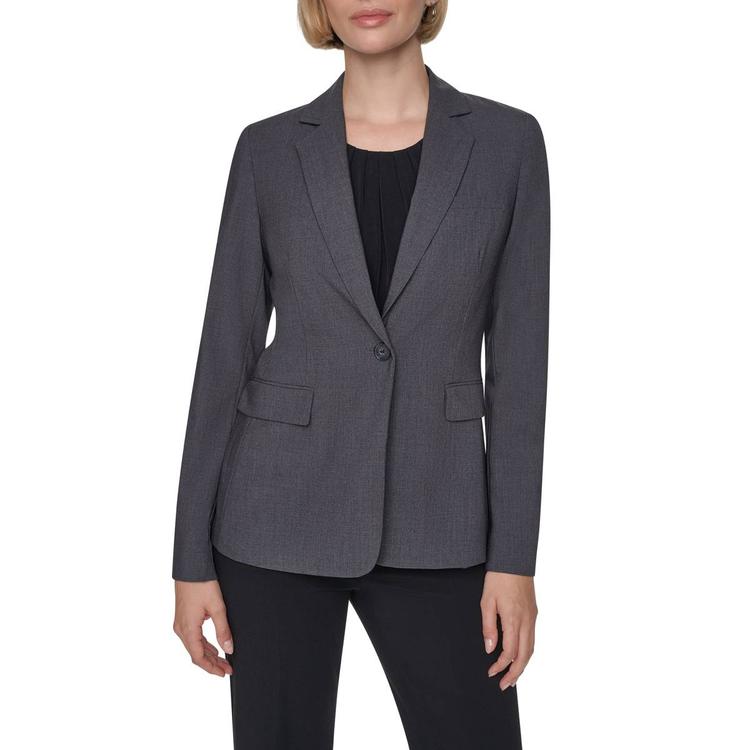 Womens DKNY Long Sleeve One Button Notched Blazer - Charcoal