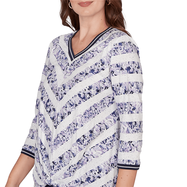 Womens Ruby Rd. Jetsetter Floral Chevron Knot Front Blouse