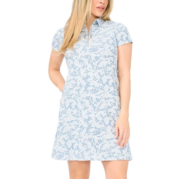 Petite MSK Short Sleeve Floral 1/4 Zipper Shift Dress - image 