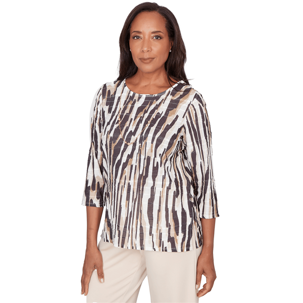 Petite Alfred Dunner Seville 3/4 Sleeve Abstract Animal Blouse