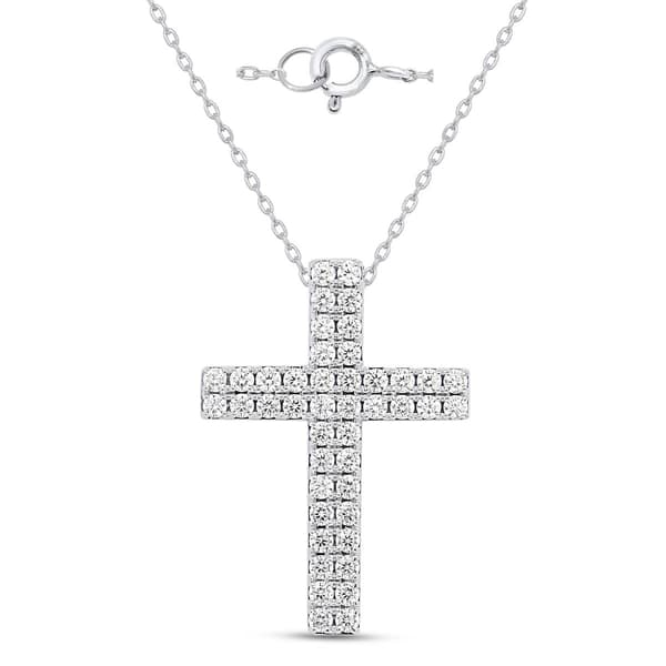Nova Star(R) Sterling Silver 2 Row Lab Grown Diamond Cross Pendant