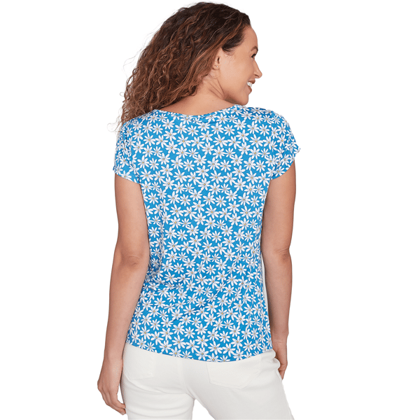 Womens Emaline Key Items Short Sleeve Daisies Keyhole Neck Tee