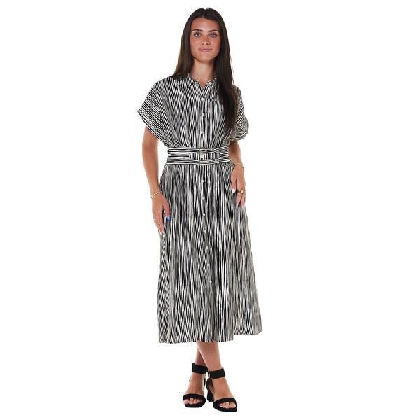 Womens Vivid Aura Short Sleeve Stripe Midi Shirtdress