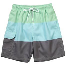 Young Mens Surf Zone Color Block Swim Trunks - Green/Blue