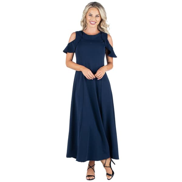 Womens 24/7 Comfort Apparel Ruffle Cold Shoulder Maxi Dress - image 
