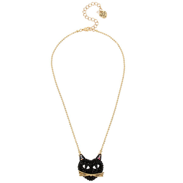 Betsey Johnson Pave Cat Pendant Necklace - image 