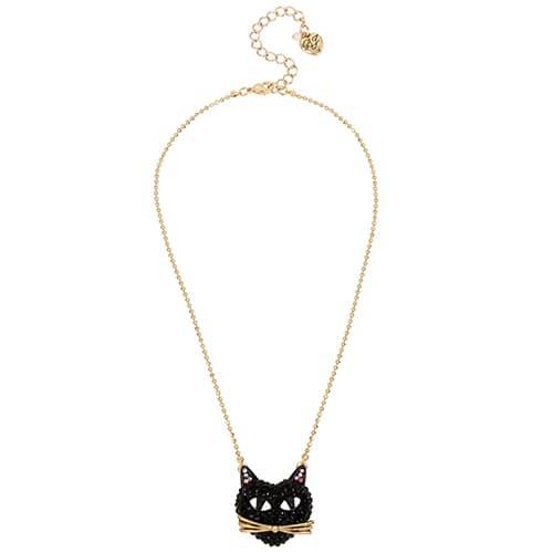 Betsey Johnson Pave Cat Pendant Necklace - image 