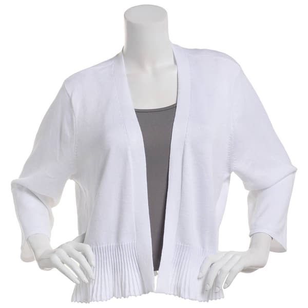 Petite 89th & Madison 3/4 Sleeve Solid Ribbed Peplum Hem Shrug