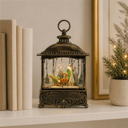 Melrose LED Snow Globe Lantern with Santa & Woodland Animals