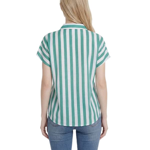 Petite NY Collection Short Sleeve Tie Front Stripe Blouse