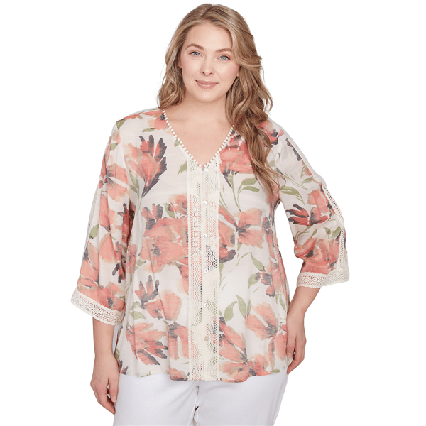 Plus Women''s Floral Slub Blouse - image 