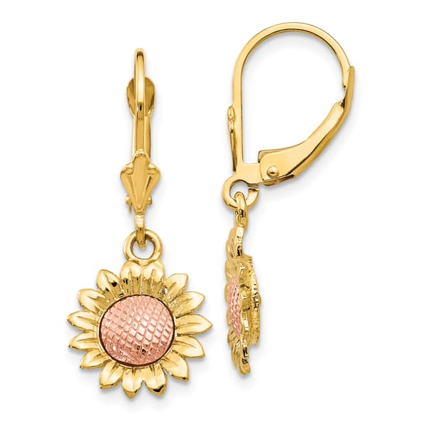 Gold Classics(tm) 14k Two-Tone Sunflower Dangle Earrings - image 