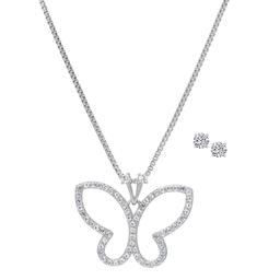 Gianni Argento Lab White Sapphire Butterfly Pendant & Earring Set