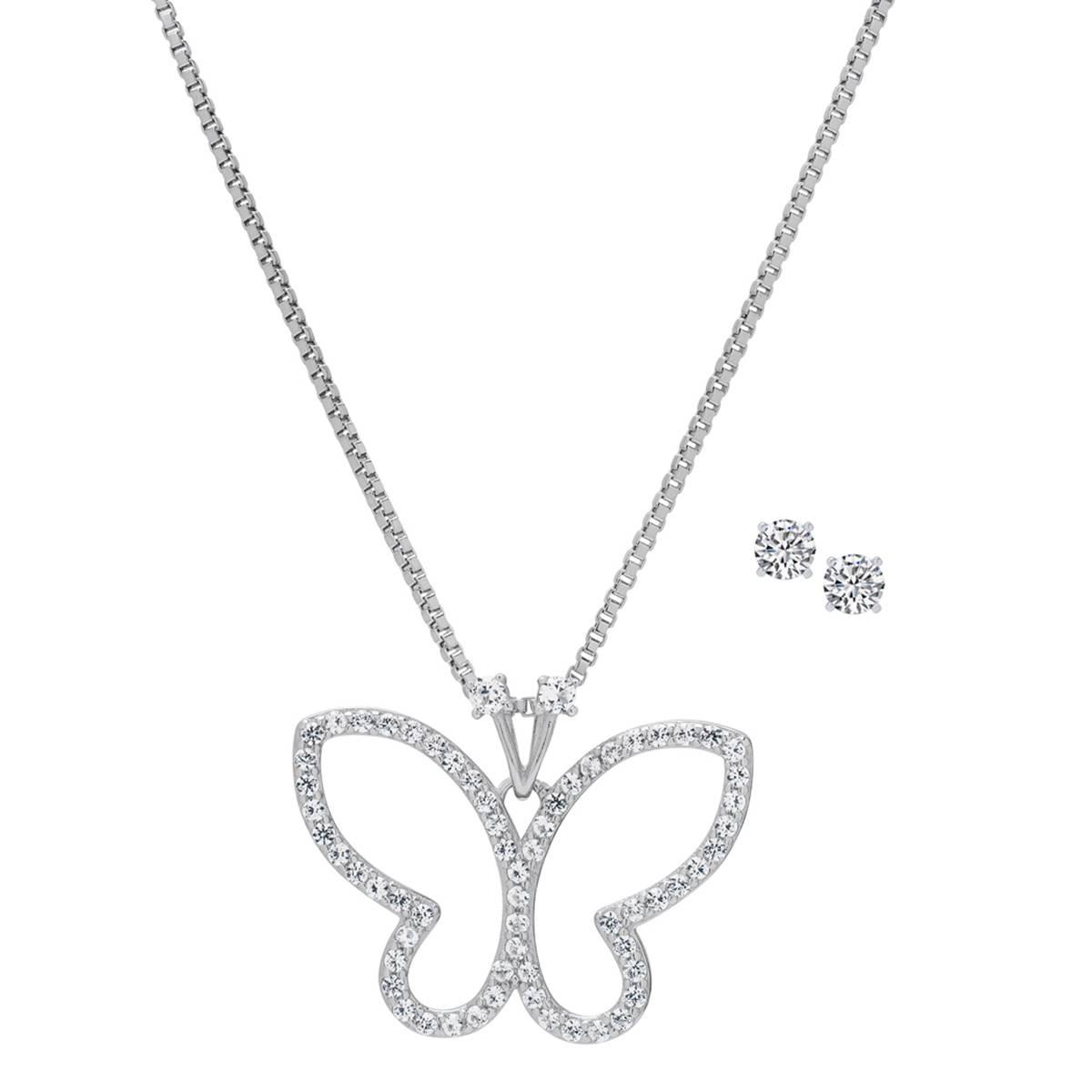 Gianni Argento Lab White Sapphire Butterfly Pendant & Earring Set