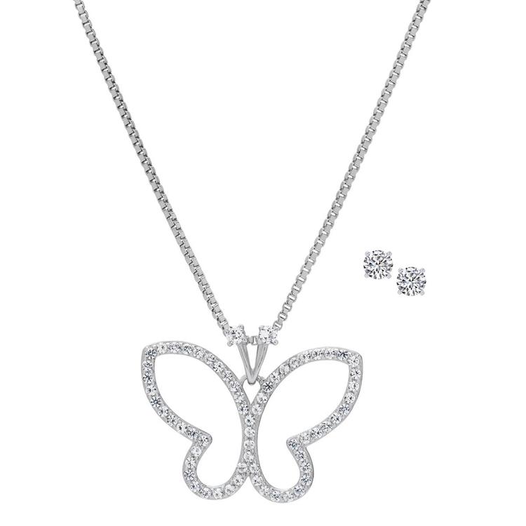 Gianni Argento Lab White Sapphire Butterfly Pendant & Earring Set
