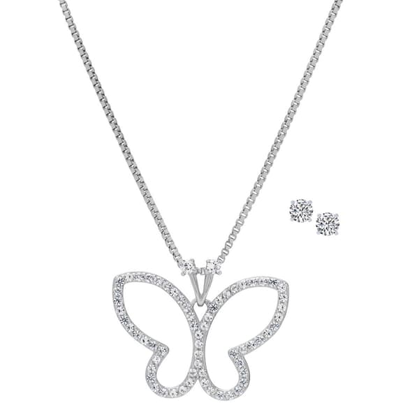 Gianni Argento Lab White Sapphire Butterfly Pendant & Earring Set - image 