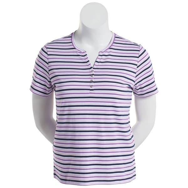 Petite Hasting & Smith Short Sleeve Stripe Henley Top