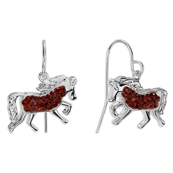 Athra Silver Plated & Brown Crystal Horse Drop Earrings - image 