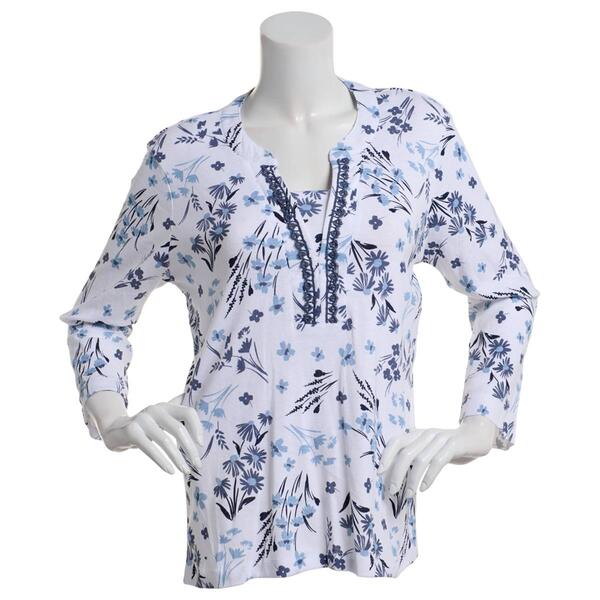 Petite Hasting & Smith 3/4 Sleeve Crochet Yoke Tee - image 
