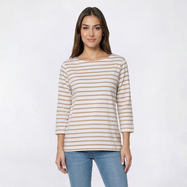 Womens LANDS END(R) 3/4 Sleeve Stripe Boat Neck Tee - image 