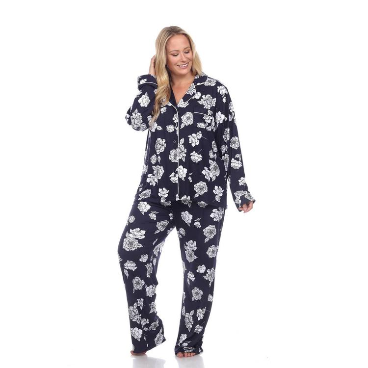 Plus Size White Mark 2pc. Long Sleeve Dotted Floral Pajama Set