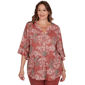 Plus Size Ruby Rd. Sedona Escape Tropical Burnout Henley Blouse - image 1