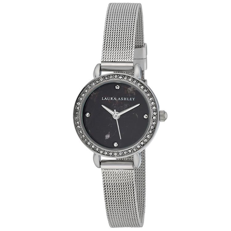 Womens Laura Ashley(R) Black/Silver Mesh Strap Watch - LA2064BK