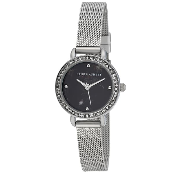 Womens Laura Ashley(R) Black/Silver Mesh Strap Watch - LA2064BK - image 