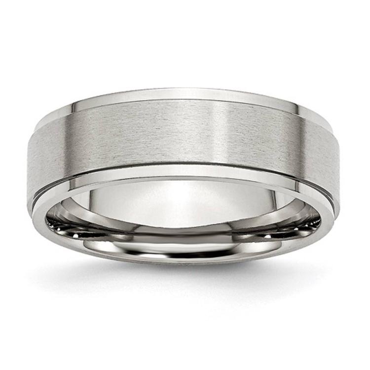 Mens Gentlemen's Classics(tm) Stainless Steel Ridged Edge 7mm Band
