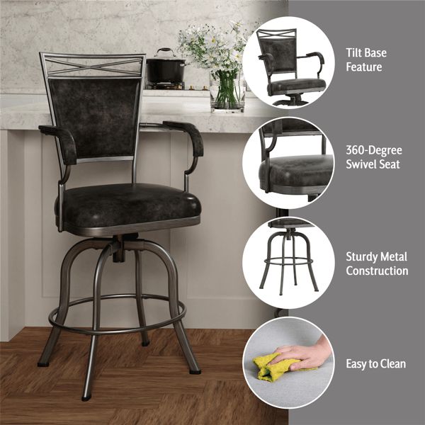 HH2 Home Bridgetown Tilt Upholstered Counter Height Swivel Stool