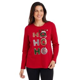 Womens Project Long Sleeve Sequin Ho Ho Ho Tee