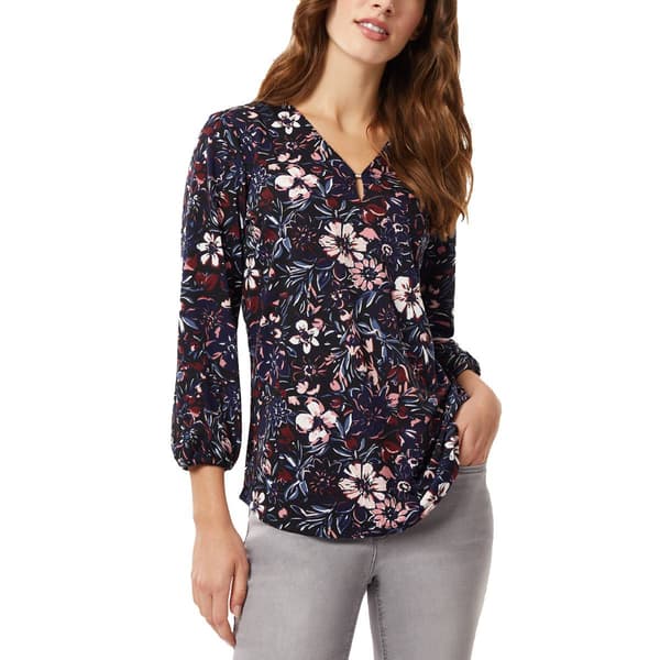 Womens Jones New York 3/4 Sleeve Floral Moss Crepe Noodle Blouse - image 