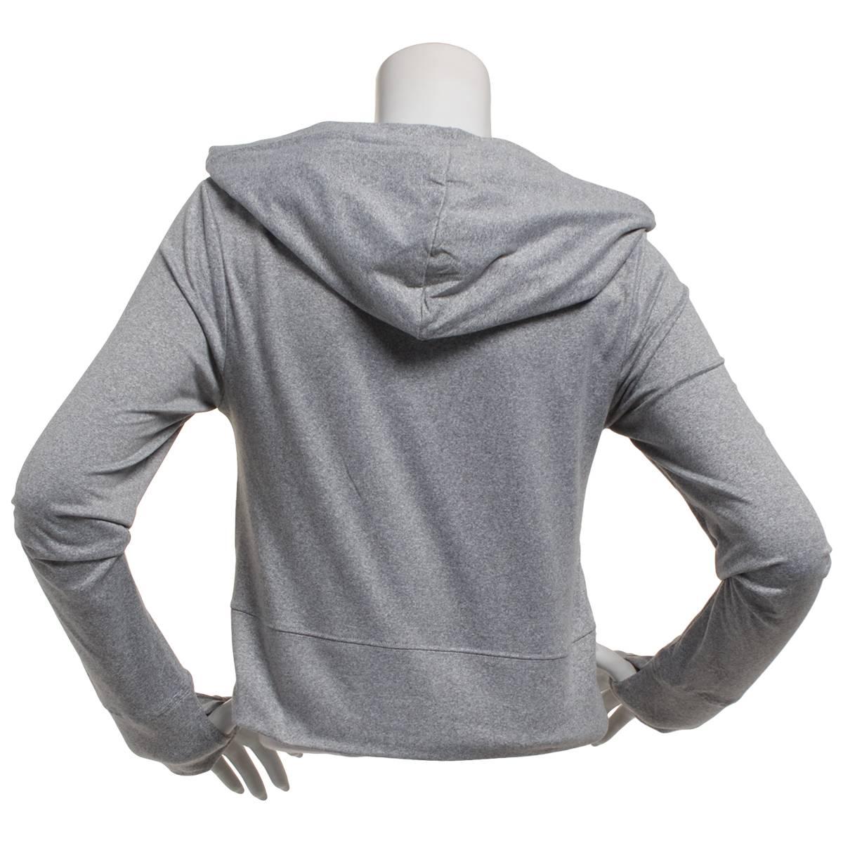 Juniors No Comment Fleece Back Twill Zip Hoodie- Grey