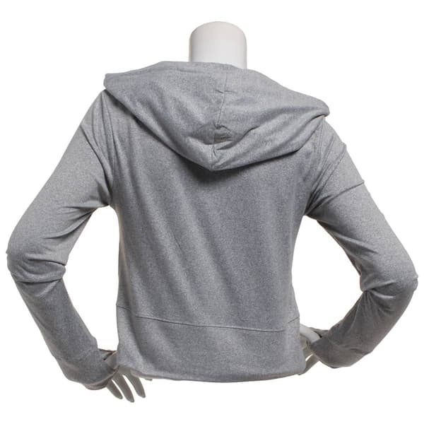 Juniors No Comment Fleece Back Twill Zip Hoodie- Grey