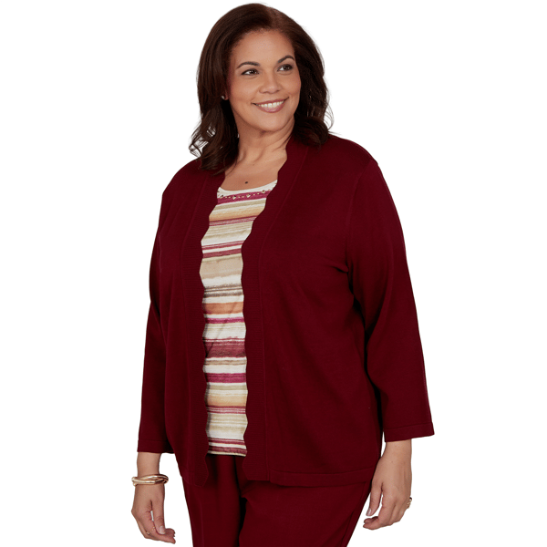 Plus Size Alfred Dunner Union Square Scallop Two in One Blouse