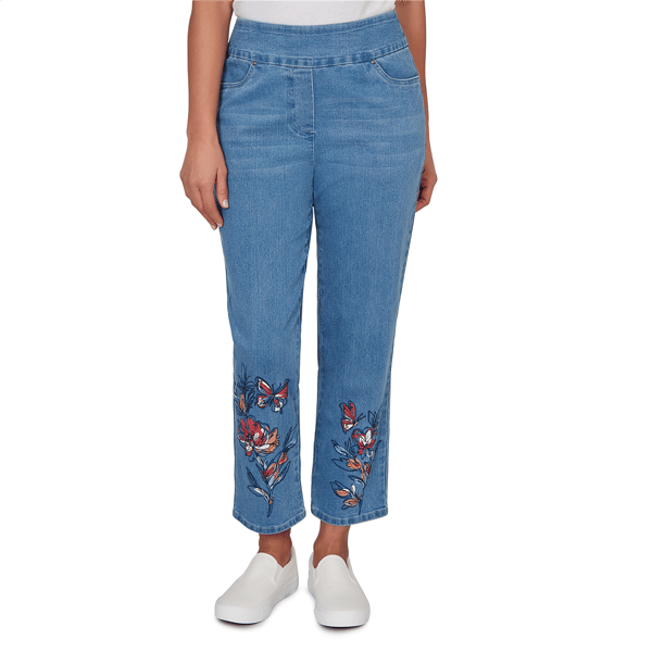 Womens Alfred Dunner Austin Floral Butterfly Pull On Jeans - image 