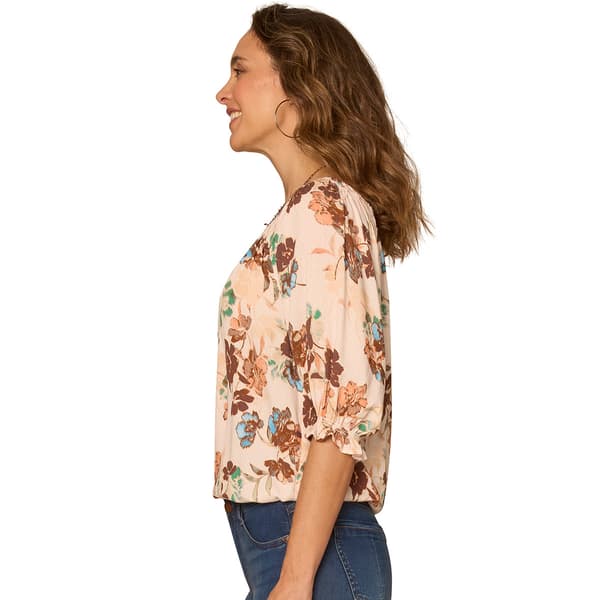 Petite Democracy Elbow Sleeve Bubble Hem Floral Blouse