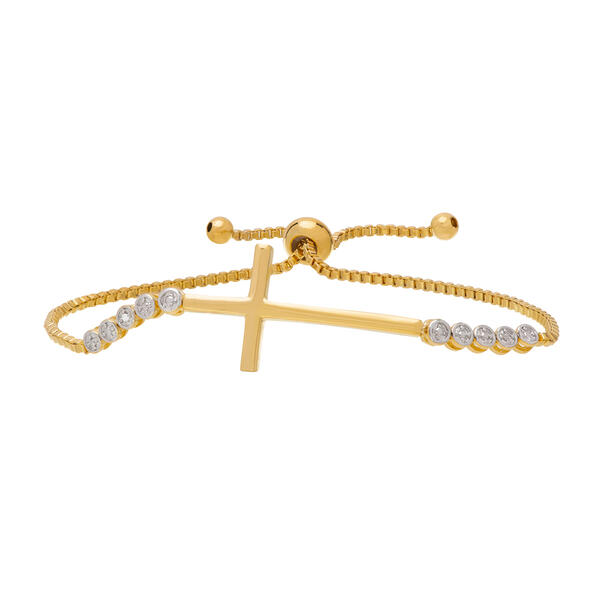 Gold Plated Diamond Accent Adjustable Cross Bracelet - image 