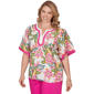 Plus Size Ruby Rd. Hothouse Florals Short Sleeve Tropical Blouse - image 3