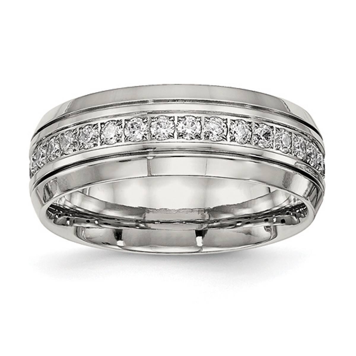Mens Gentlemens Classics™ Grooved & CZ Accented Band