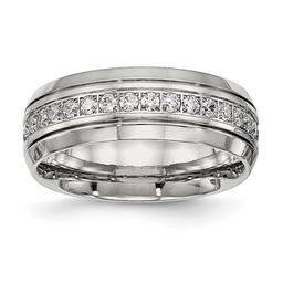 Mens Gentlemens Classics(tm) Grooved & Cubic Zirconia Accented Band