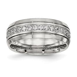 Mens Gentlemens Classics&#40;tm&#41; Grooved & Cubic Zirconia Accented Band